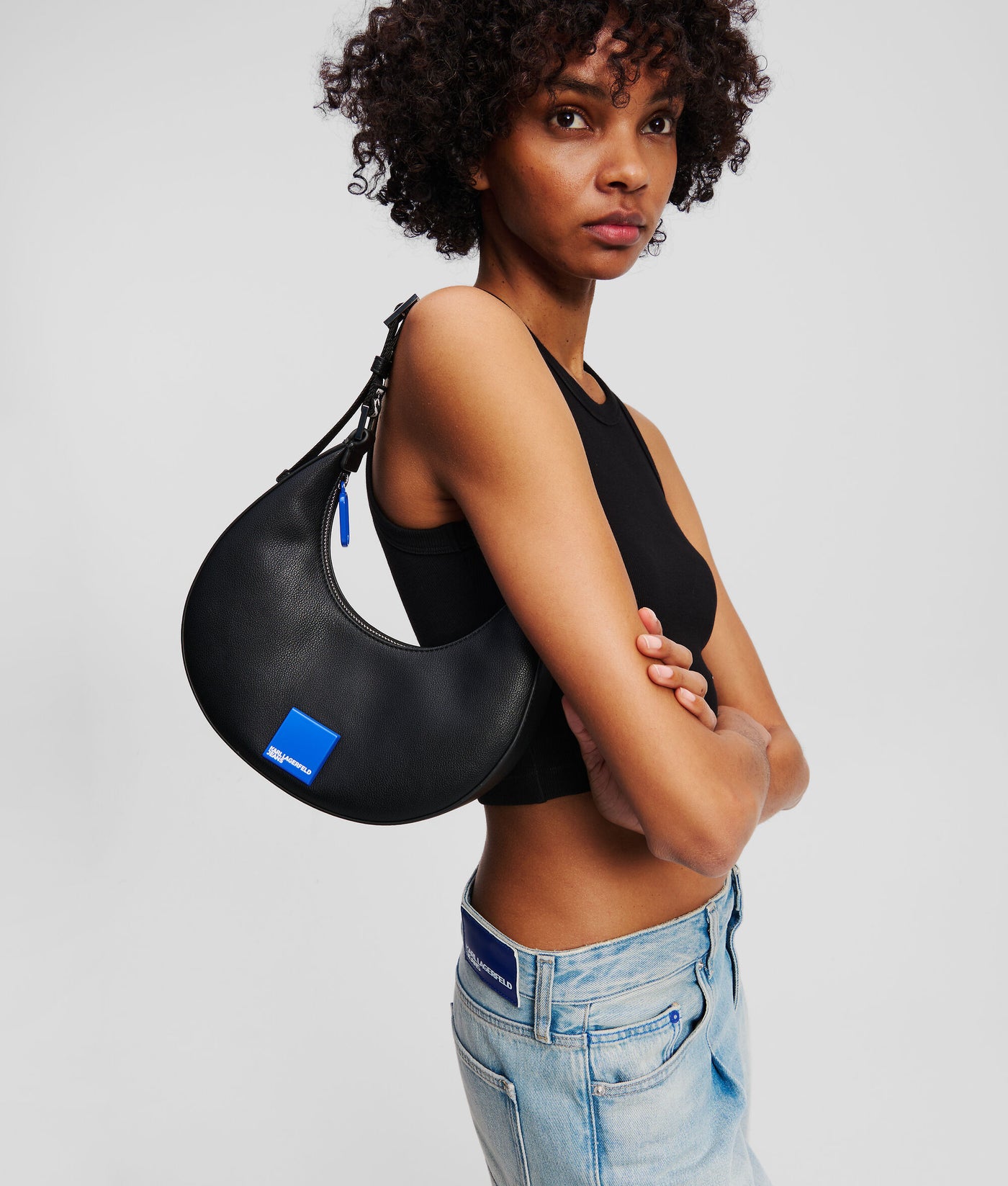 Karl Lagerfeld Box Logo Halfmoon Bag | Black