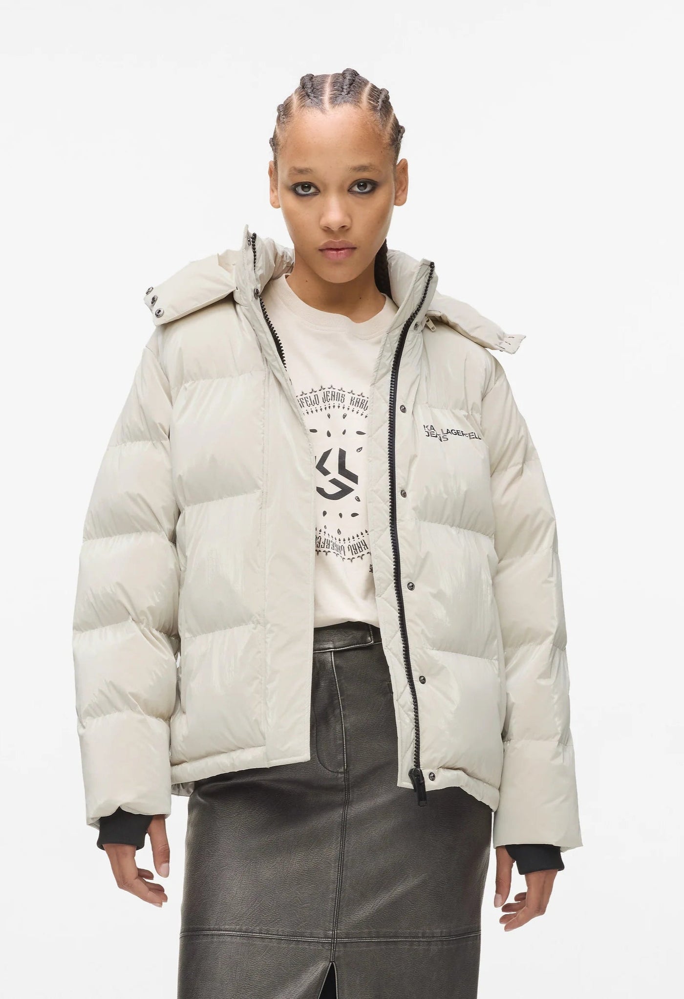 Karl Lagerfeld Women's Shiny Puffer Jacket | Off White