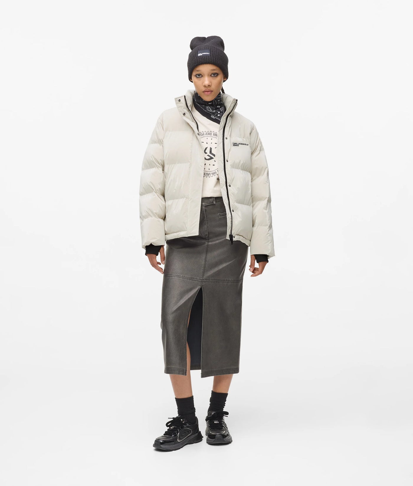 Karl Lagerfeld Women's Shiny Puffer Jacket | Off White