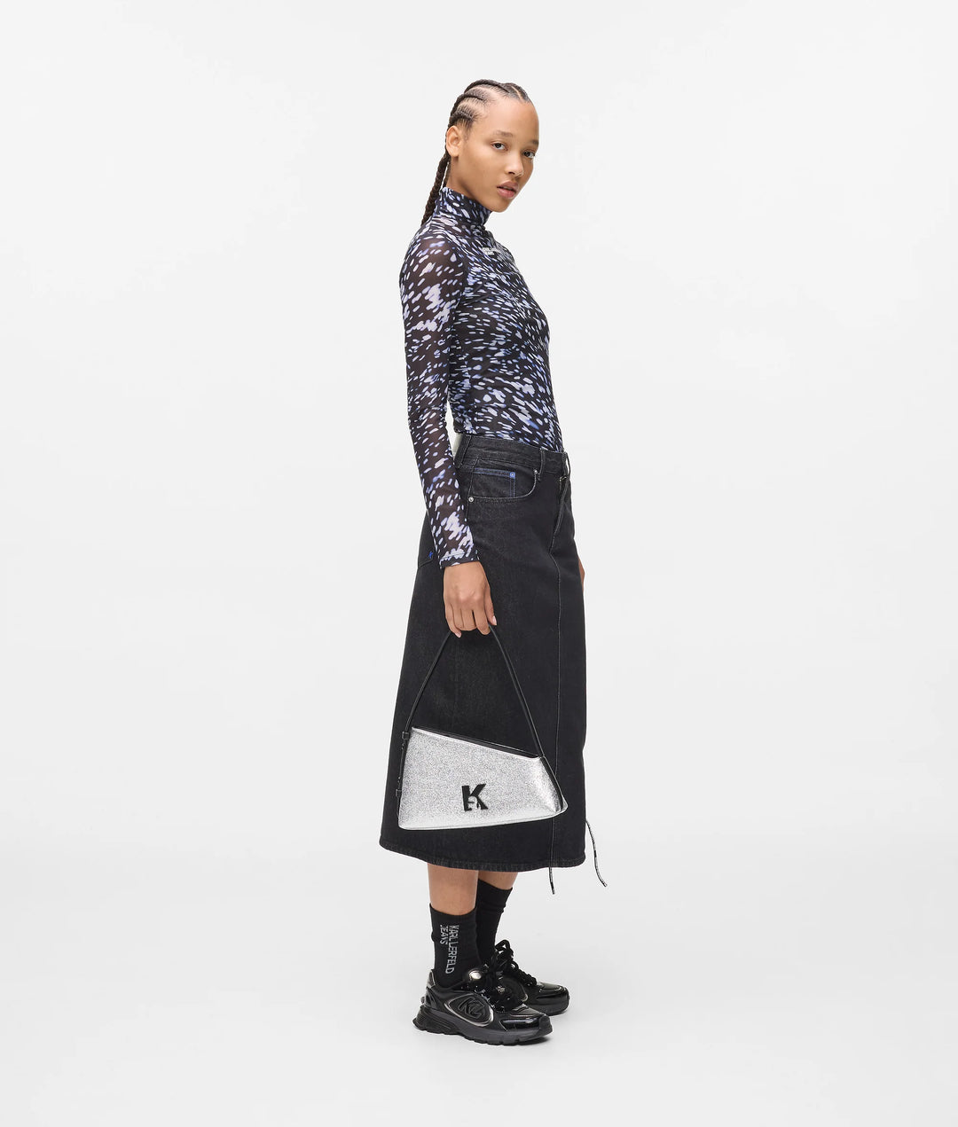 Karl Lagerfeld Geo Shiny Shoulder Bag | Silver