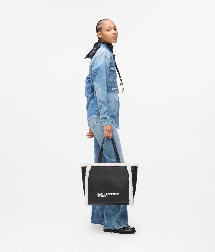 Karl Lagerfeld Shearling Tote Bag | Black/White