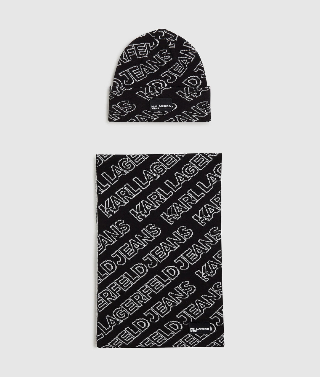 Karl Lagerfeld Long Scarf and Beanie Gift Set | Black