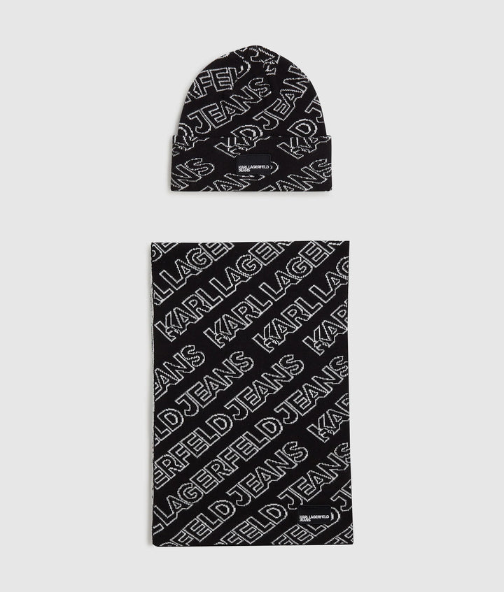Karl Lagerfeld Long Scarf and Beanie Gift Set | Black