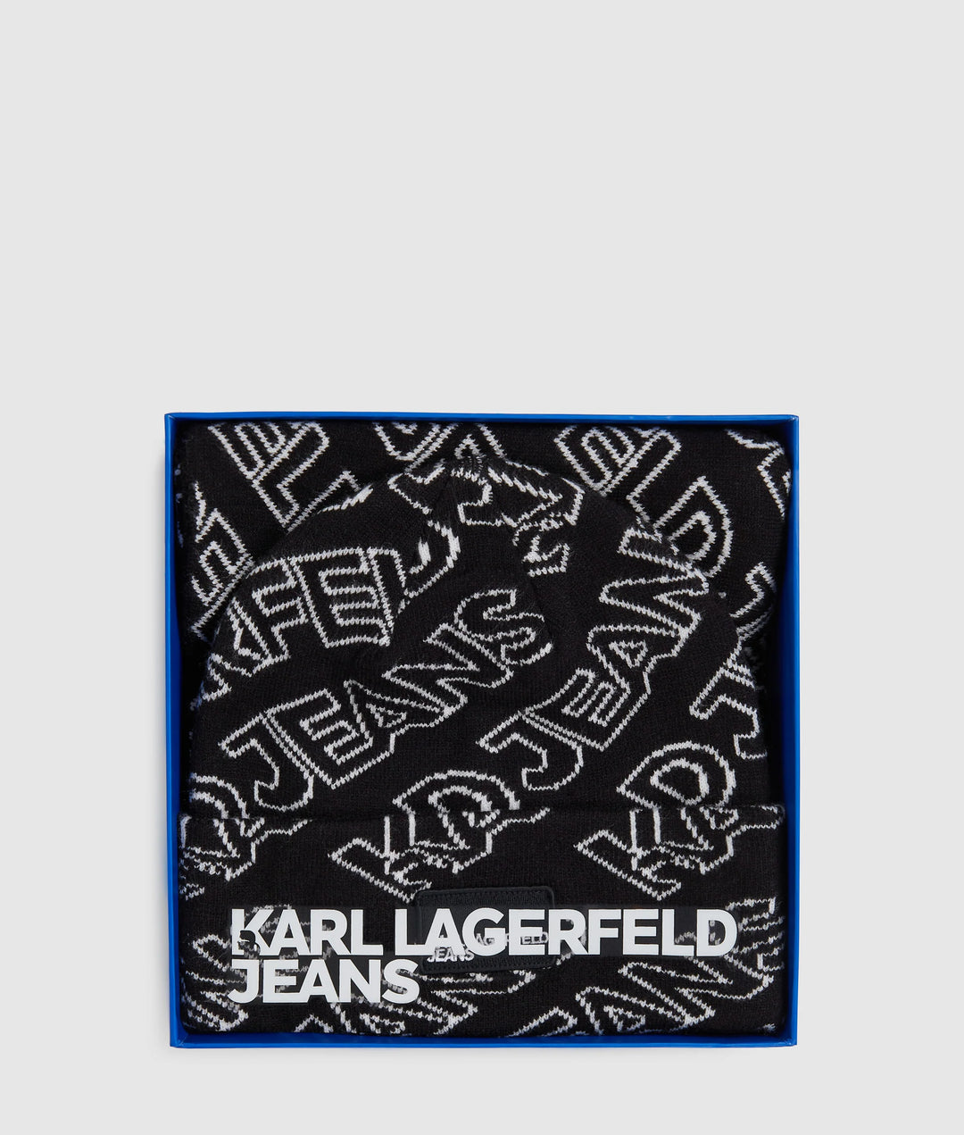 Karl Lagerfeld Long Scarf and Beanie Gift Set | Black
