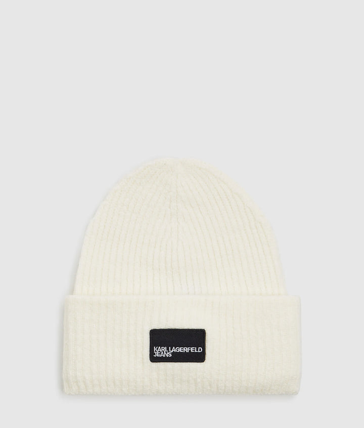 Karl Lagerfeld Unisex Logo Patch Long Beanie | Off White