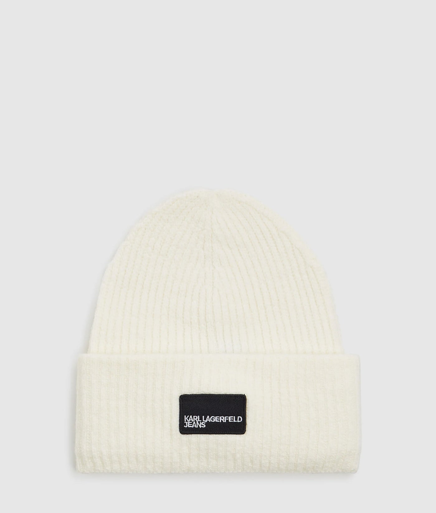 Karl Lagerfeld Unisex Logo Patch Long Beanie | Off White