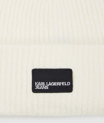 Karl Lagerfeld Unisex Logo Patch Long Beanie | Off White