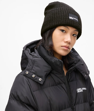 Karl Lagerfeld Unisex Logo Patch Long Beanie | Black
