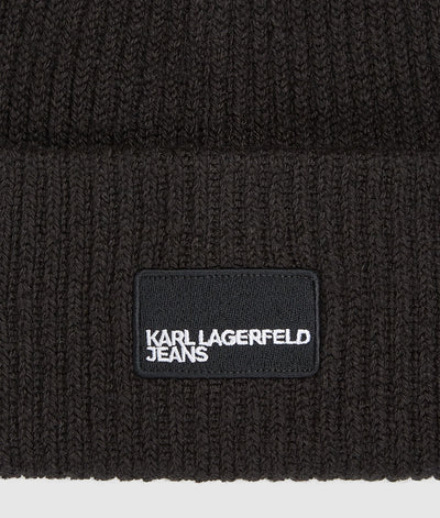 Karl Lagerfeld Unisex Logo Patch Long Beanie | Black