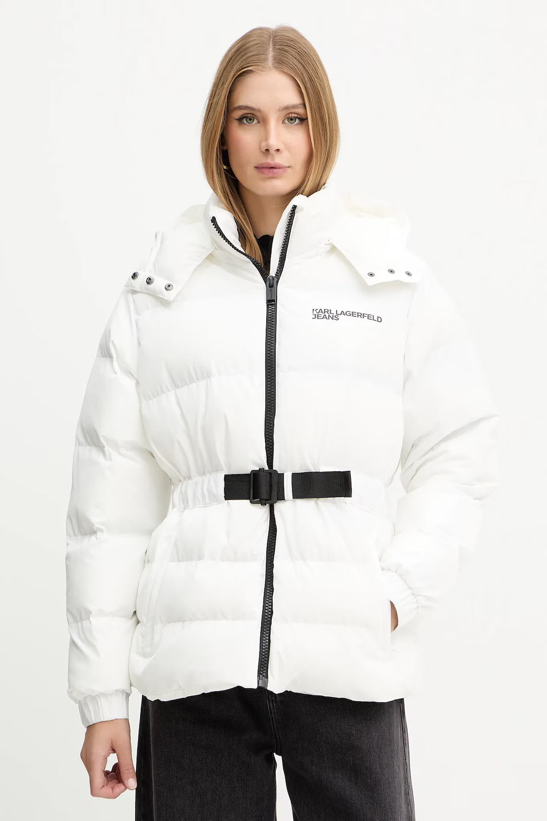 Karl Lagerfeld Women's Belted Puffer Jacket | White