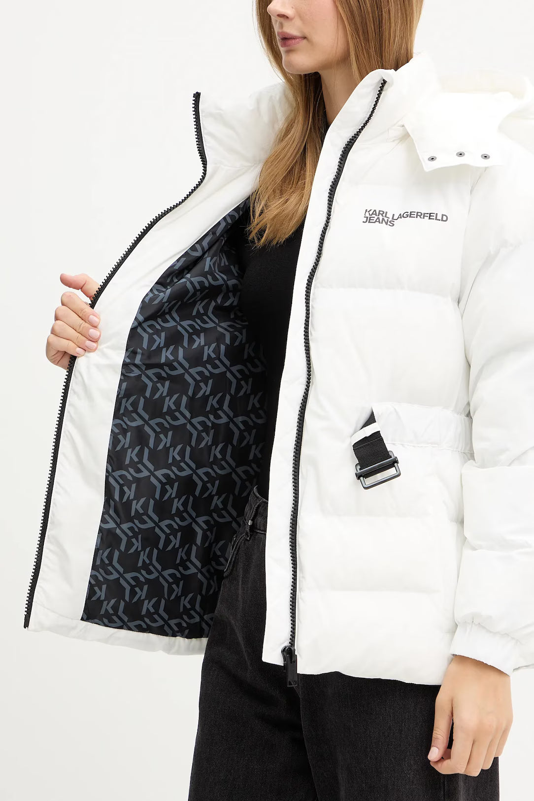 Karl Lagerfeld Women's Belted Puffer Jacket | White