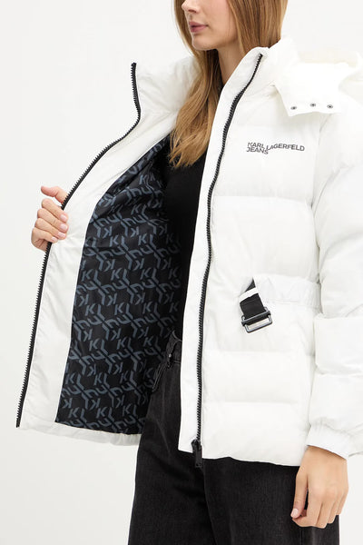 Karl Lagerfeld Women's Belted Puffer Jacket | White