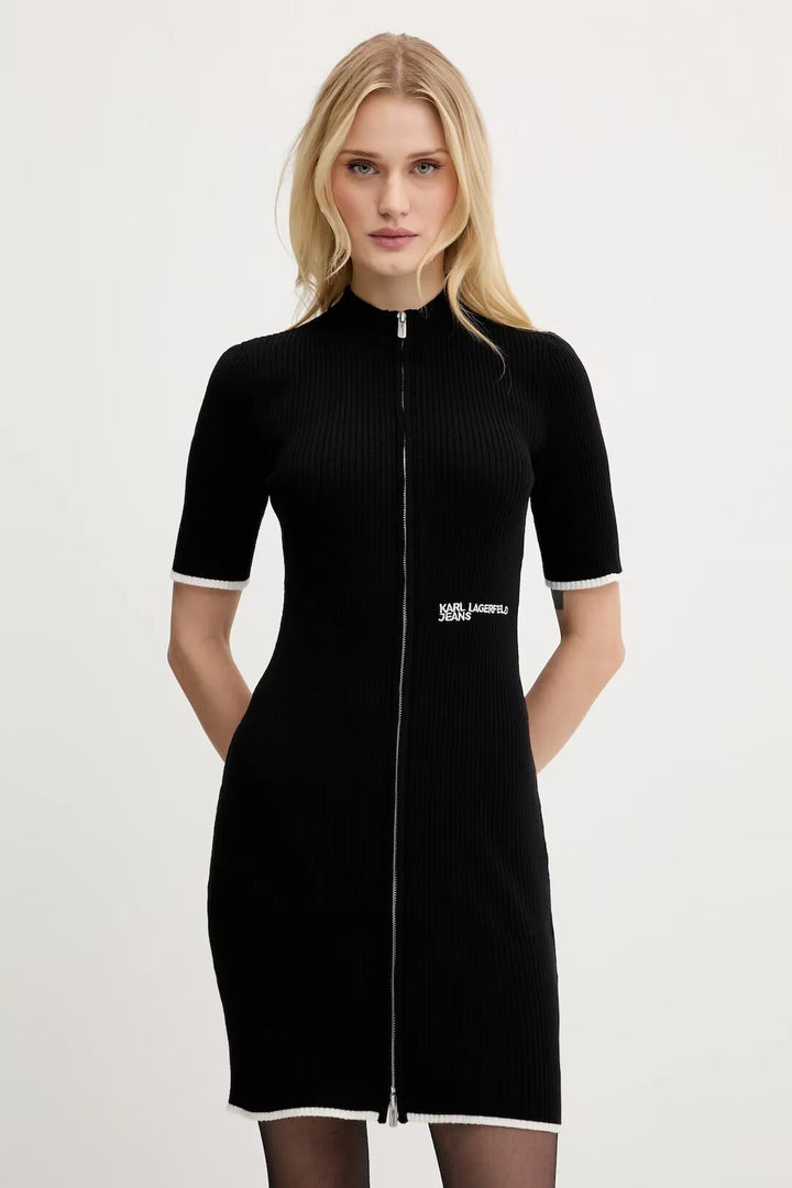 Karl Lagerfeld Short Sleeve Zip Knit Dress | Black