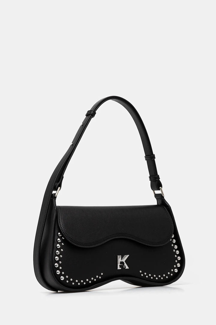Karl Lagerfeld Shoulder Stud Bag with Flap | Black