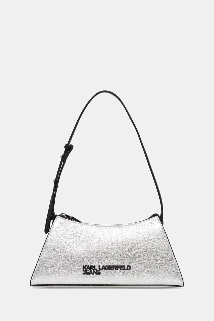 Karl Lagerfeld Metal Logo Shiny Shoulder Bag | Silver