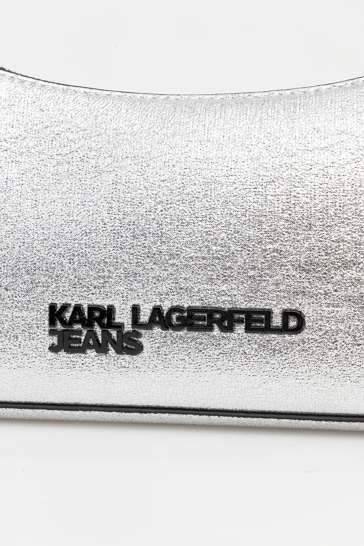 Karl Lagerfeld Metal Logo Shiny Shoulder Bag | Silver