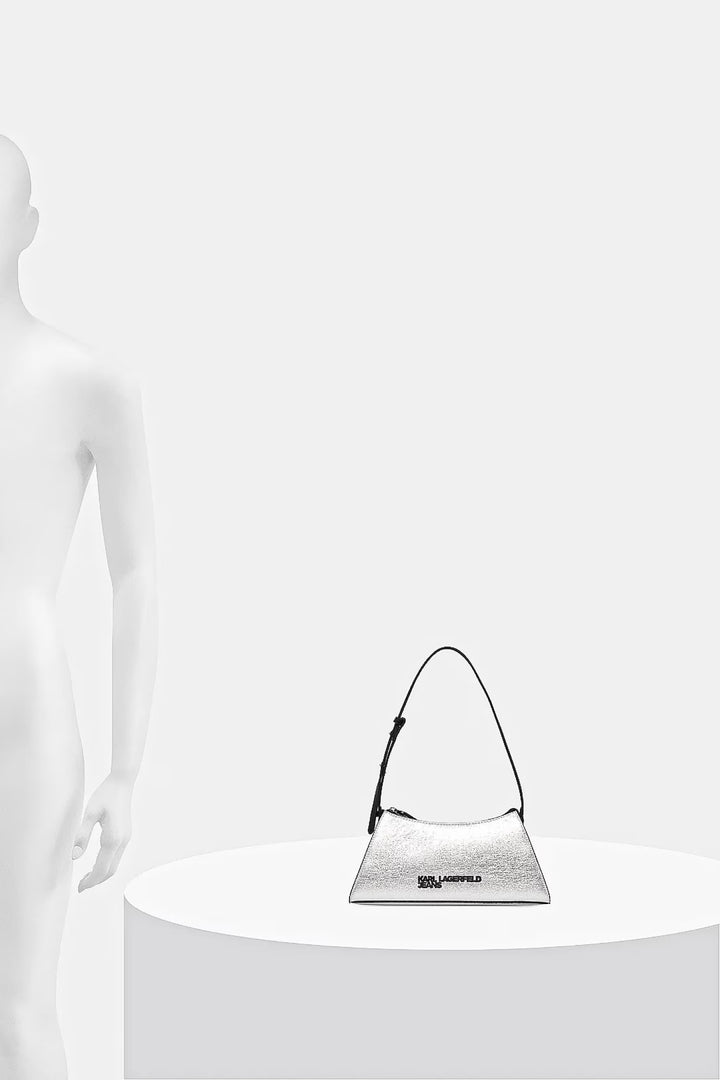 Karl Lagerfeld Metal Logo Shiny Shoulder Bag | Silver