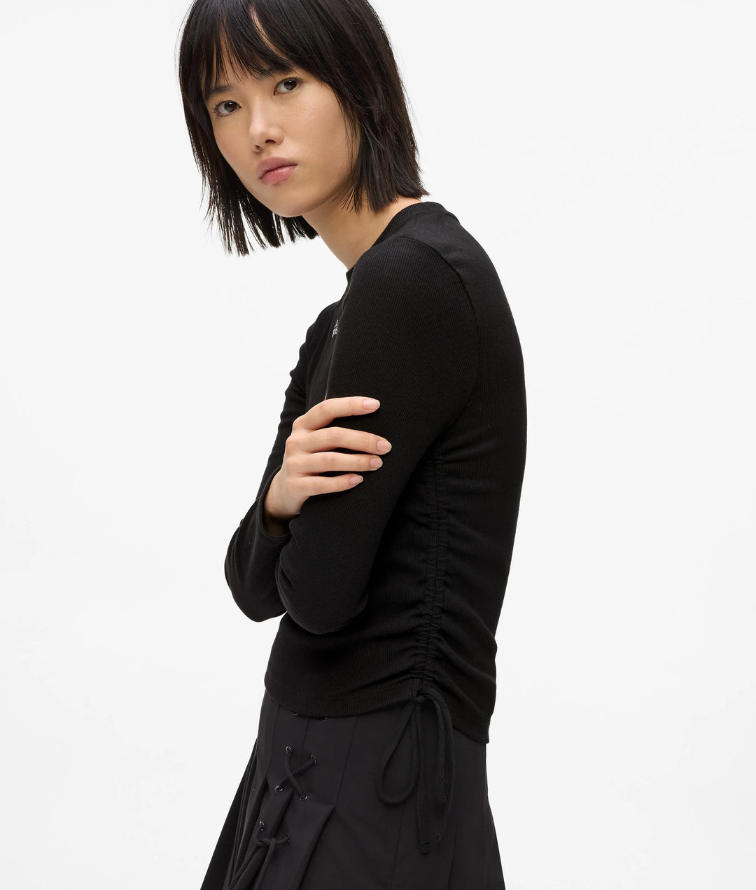 Karl Lagerfeld Ruched Ribbed Women's Top | Black