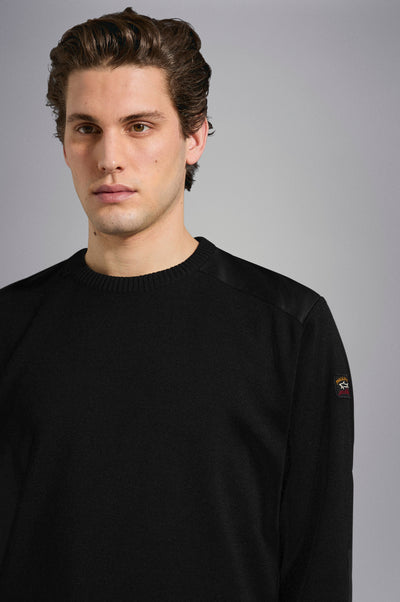 Paul & Shark Wool Crewneck Pullover with Iconic Badge | Black