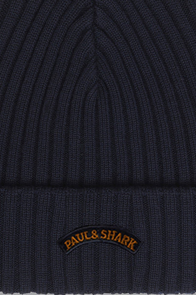 Paul & Shark Wool Beanie with Moon Badge | Navy