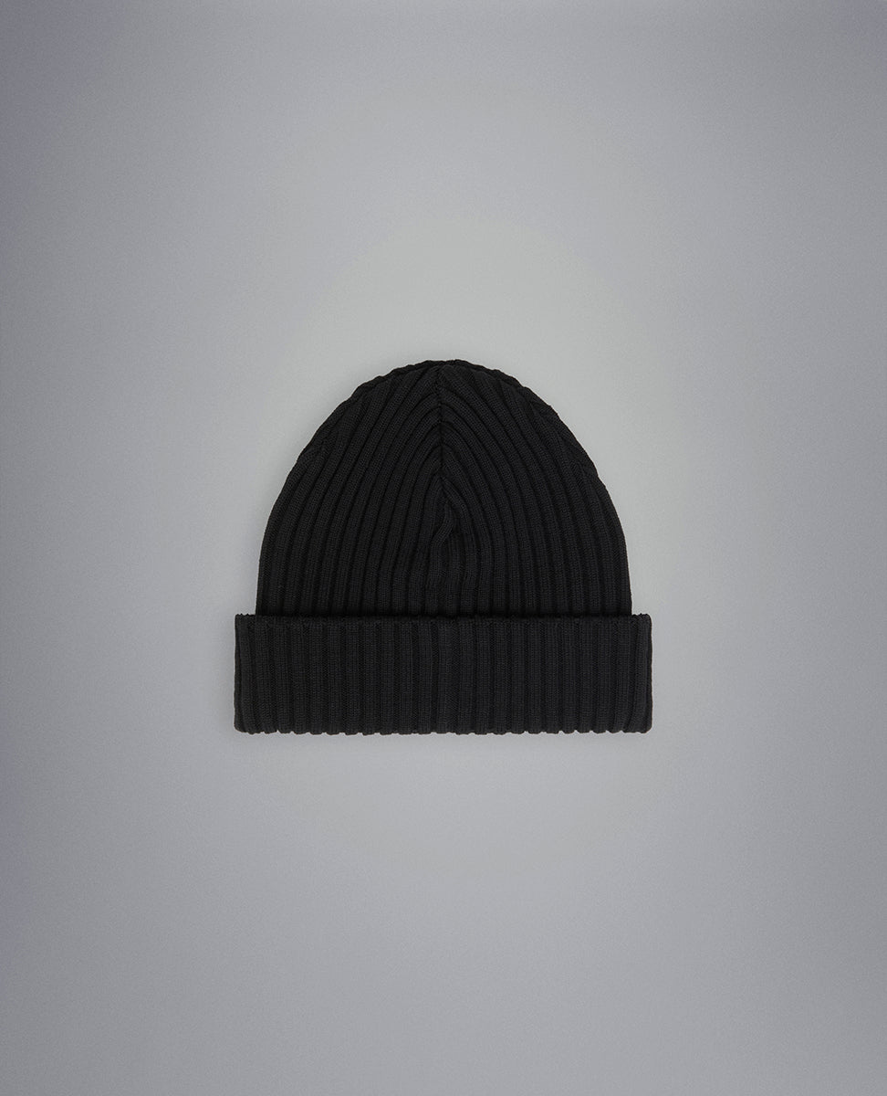 Paul & Shark Ribbed Wool Beanie with Iconic Badge | Black