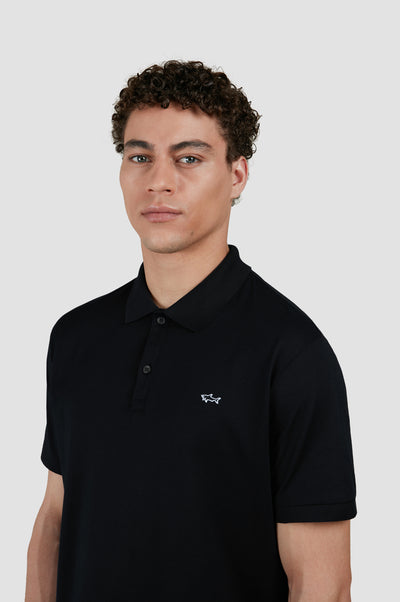 Paul & Shark Double Piqué Cotton Polo Shirt with Shark Badge | Black