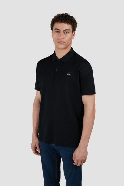 Paul & Shark Double Piqué Cotton Polo Shirt with Shark Badge | Black