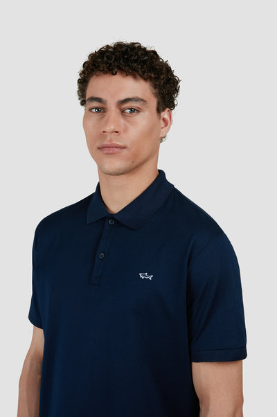 Paul & Shark Double Piqué Cotton Polo Shirt with Shark Badge | Navy