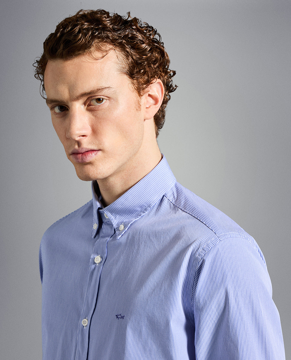 Paul & Shark Cotton Poplin Shirt with Stripes | Blue