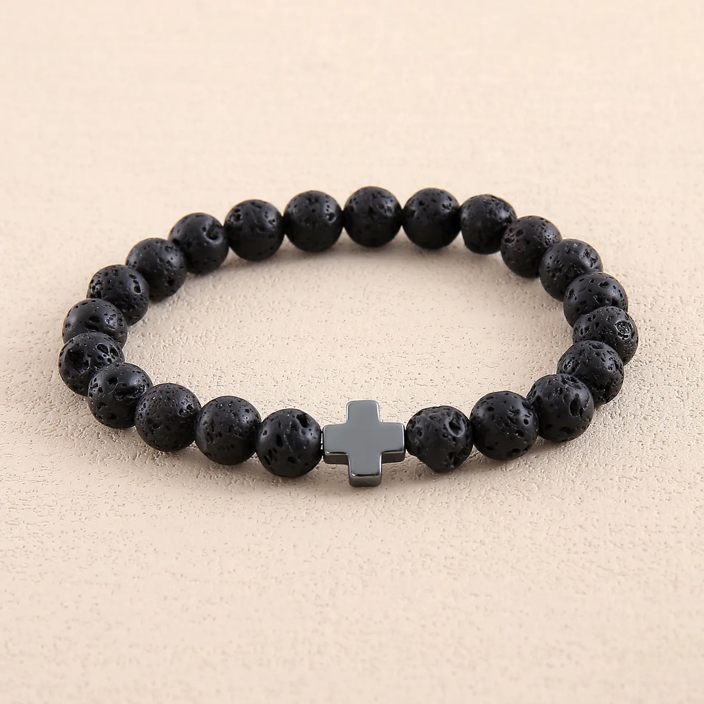 Never Needy Cross Natural Stone Bracelet | Volcanic Rock