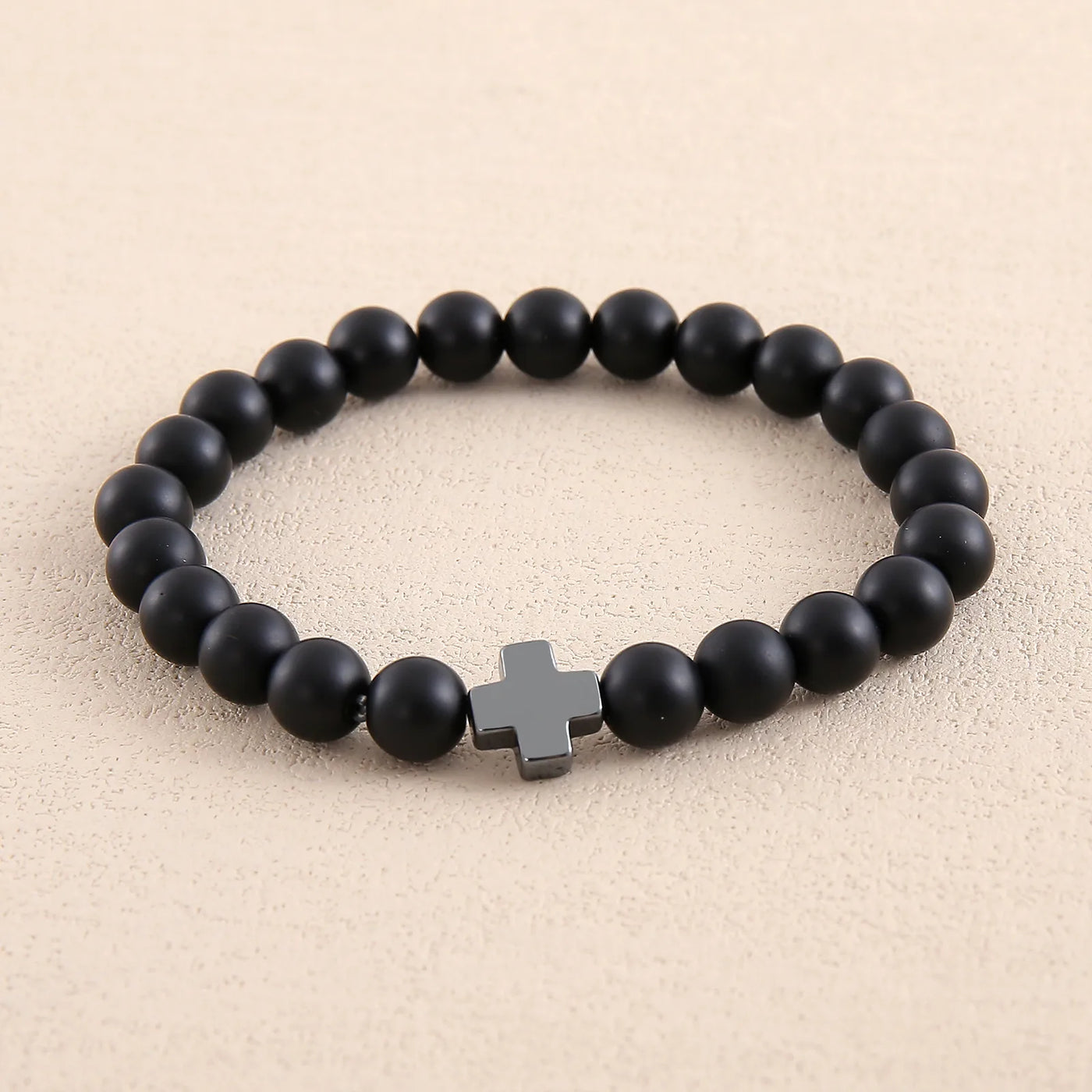 Never Needy Cross Natural Stone Bracelet | Frosted Black