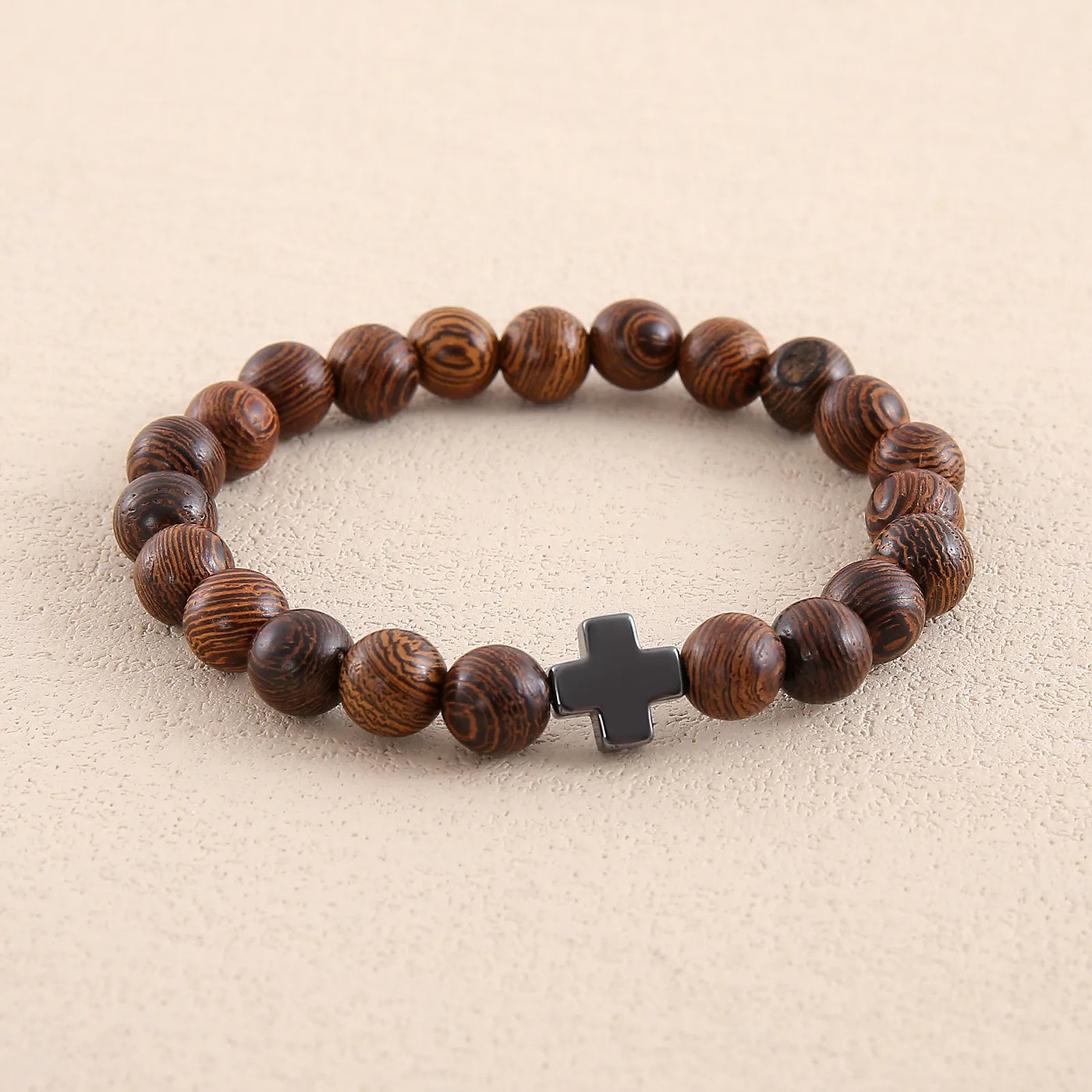 Never Needy Cross Natural Stone Bracelet | Wood Grain