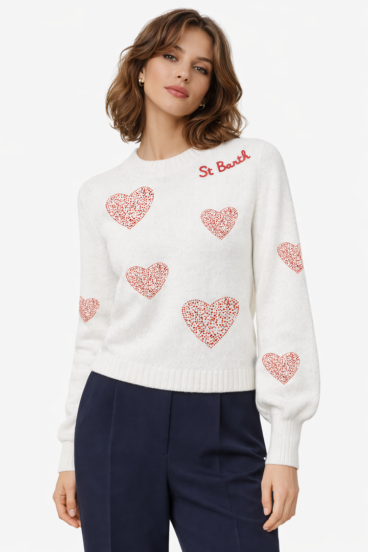 MC2 Saint Barth Pullover with Hearts | White