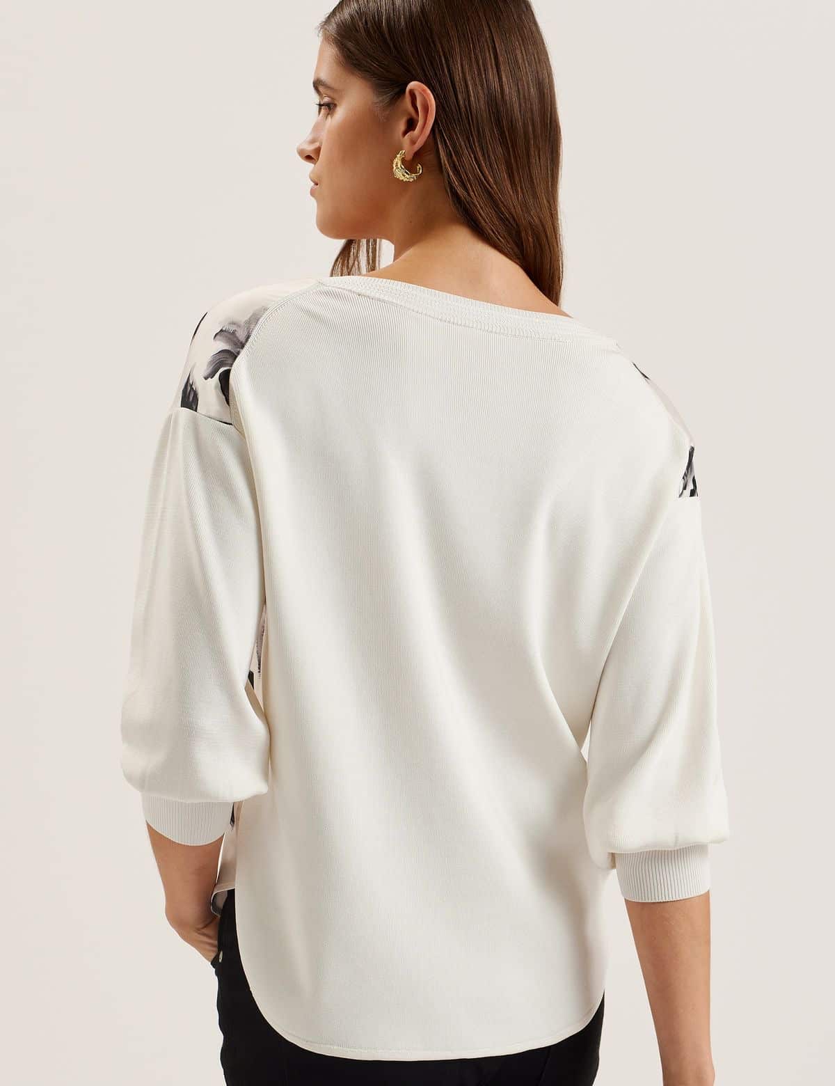 Ted Baker Joiee V-Neck Printed Woven Front Jumper | Ivory