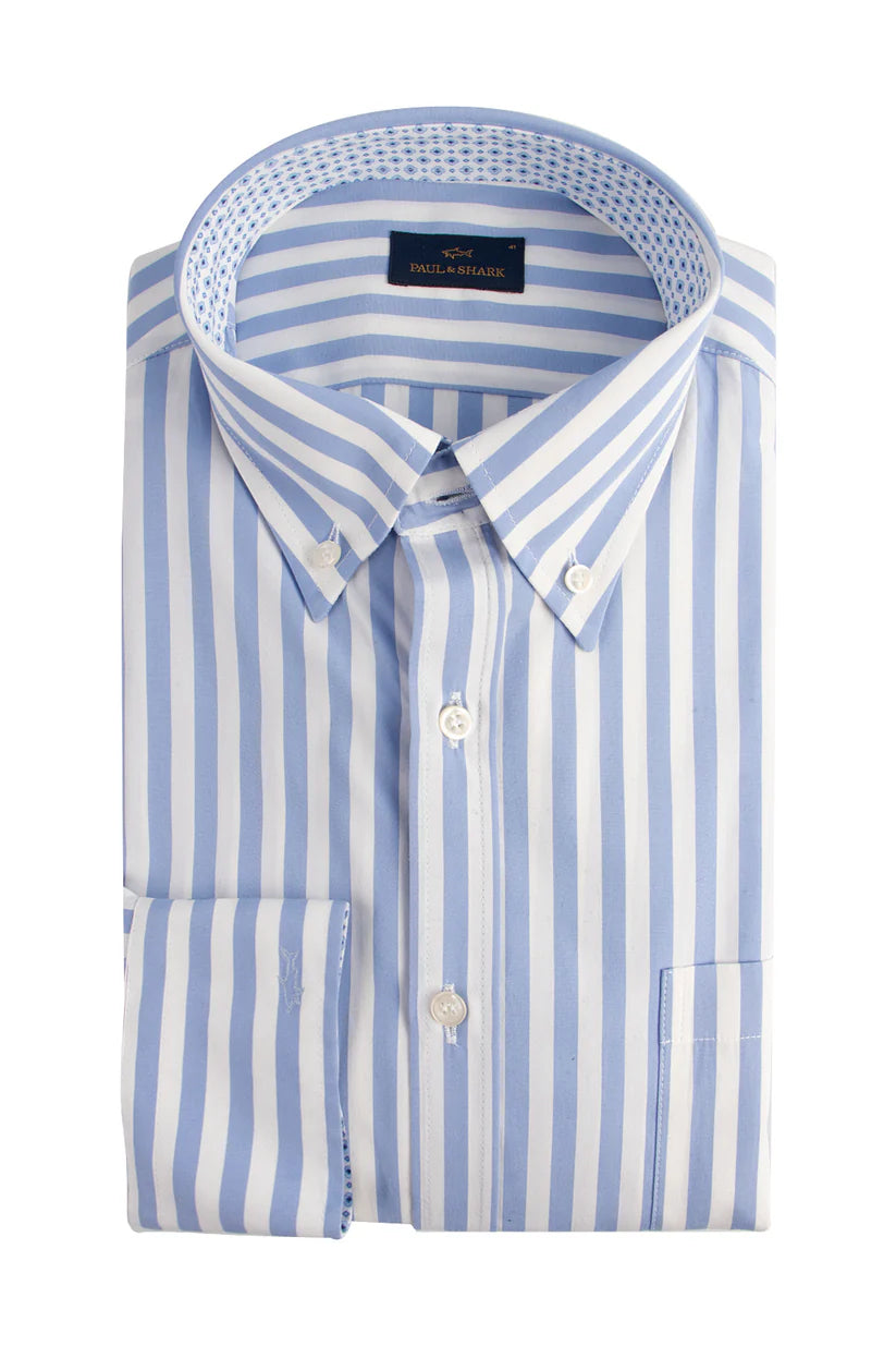 Paul & Shark Soft Touch Cotton Poplin Stripes Shirt | Navy/White