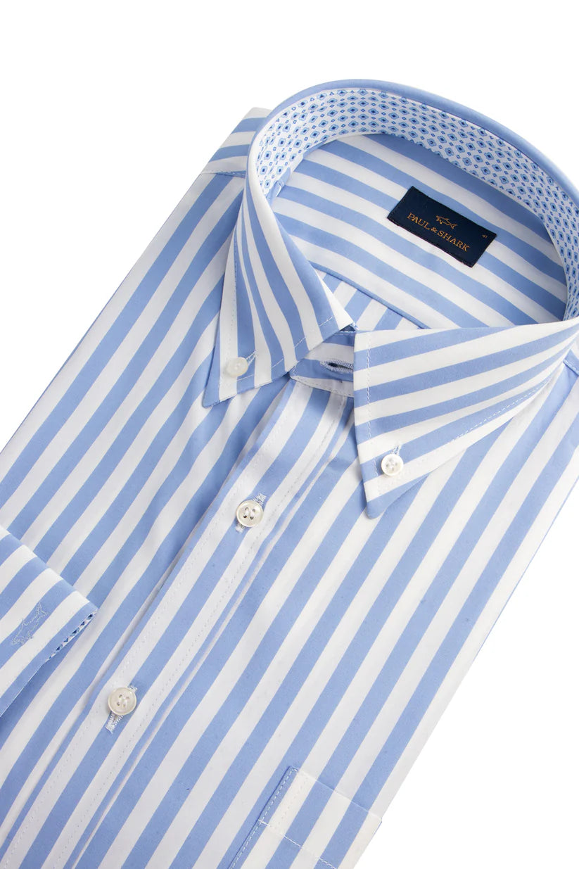 Paul & Shark Soft Touch Cotton Poplin Stripes Shirt | Navy/White