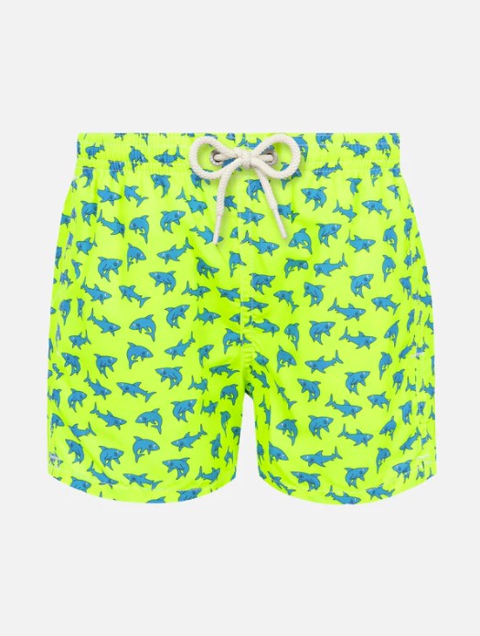 MC2 Saint Barth Lightweight Fabric Swim Shorts Lighting with Shark Print | Yellow