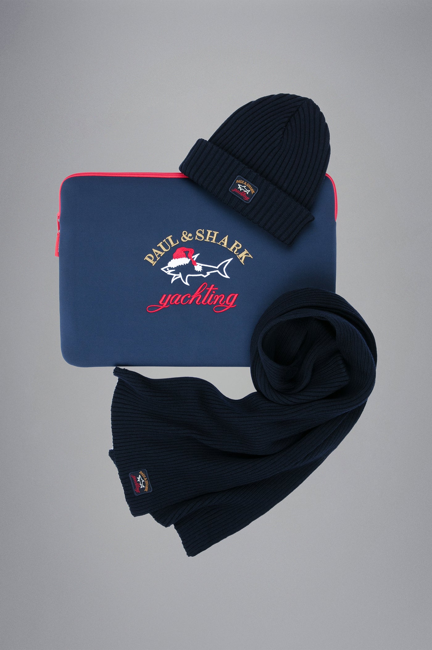 Paul & Shark Christmas Wool Scarf + Beanie Set | Navy