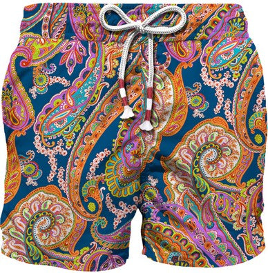 MC2 Saint Barth Mid Length Swim-shorts 70's Print | Paisley Orange