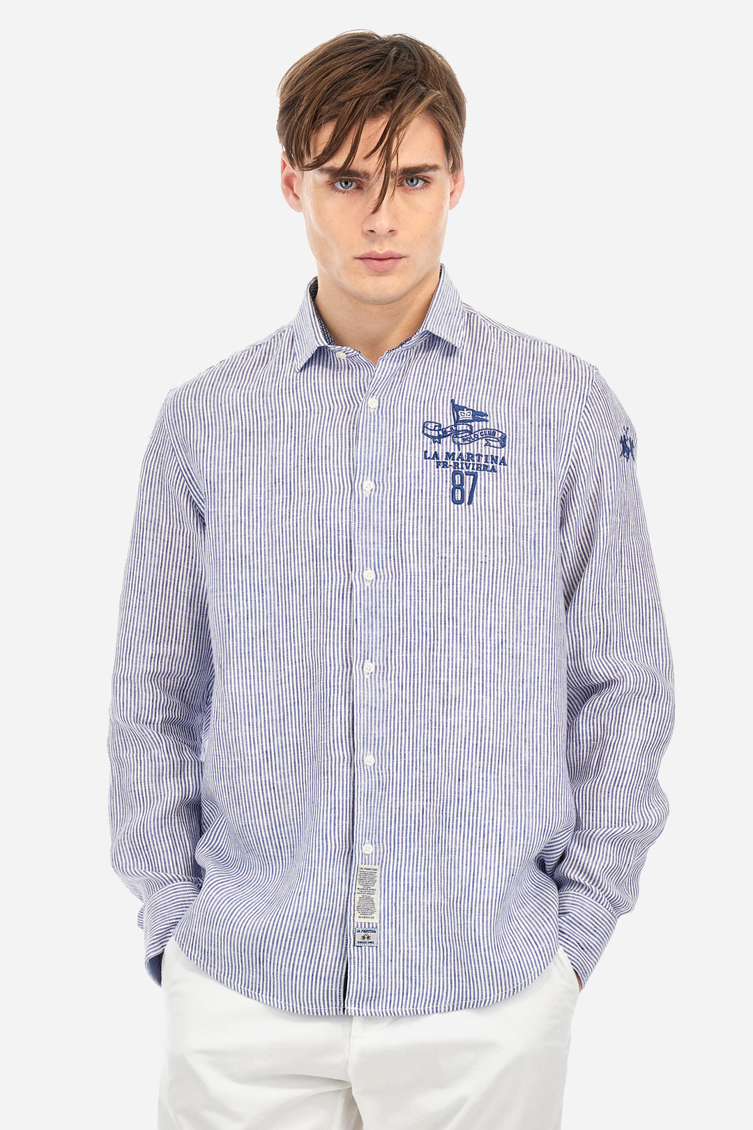 La Martina Regular Fit Linen Canvas Shirt – Andres | Navy/White