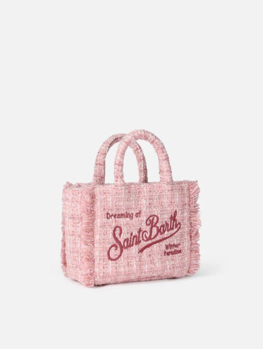 MC2 Saint Barth Mini Vanity Wooly Handbag with Tweed Pattern | Pink