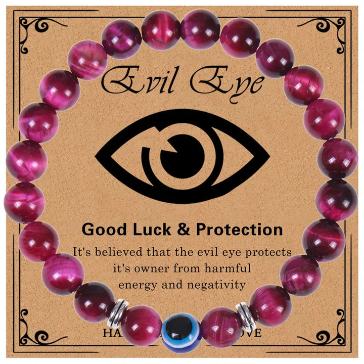 Never Needy Natural Stone Beaded Eye Bracelet | Rose Red