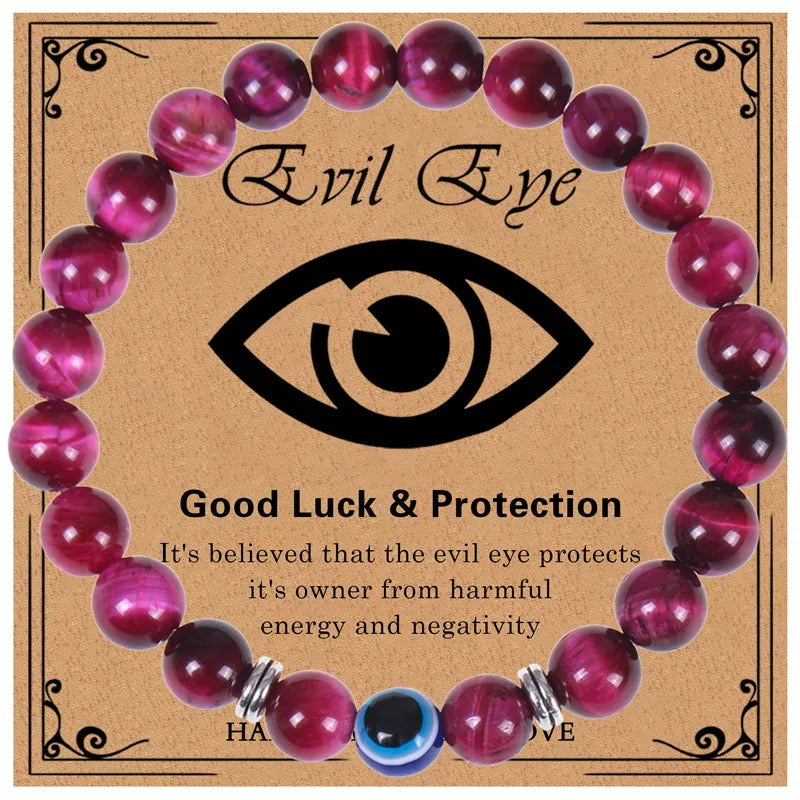 Never Needy Natural Stone Beaded Eye Bracelet | Rose Red