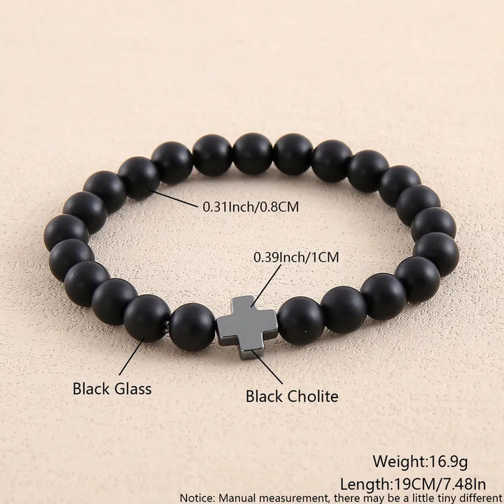 Never Needy Cross Natural Stone Bracelet | Frosted Black