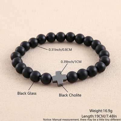 Never Needy Cross Natural Stone Bracelet | Frosted Black