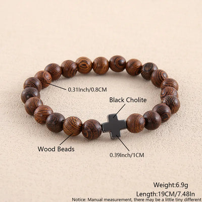 Never Needy Cross Natural Stone Bracelet | Wood Grain