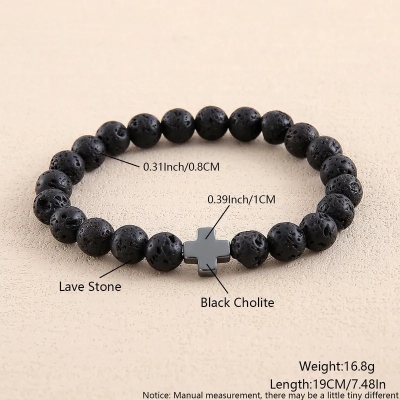 Never Needy Cross Natural Stone Bracelet | Volcanic Rock