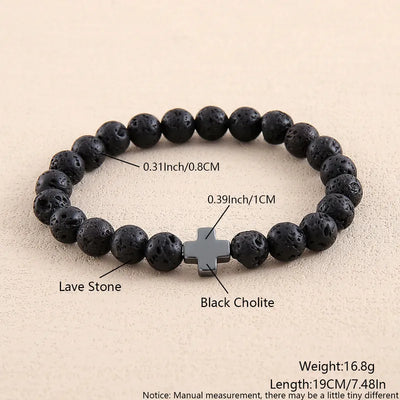 Never Needy Cross Natural Stone Bracelet | Volcanic Rock