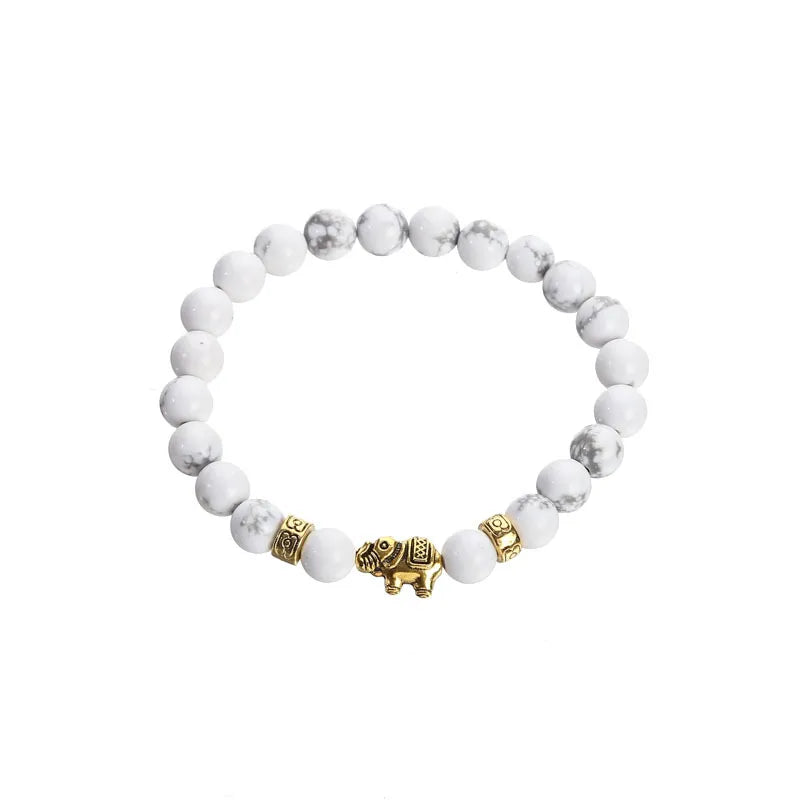 Never Needy Volcano Stone Elephant Bracelet | White