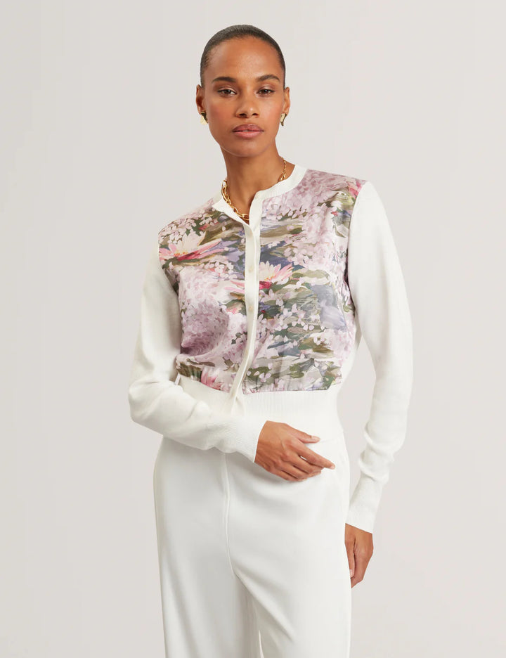 Ted Baker Sisilla Printed Woven Front Cardigan | Ivory